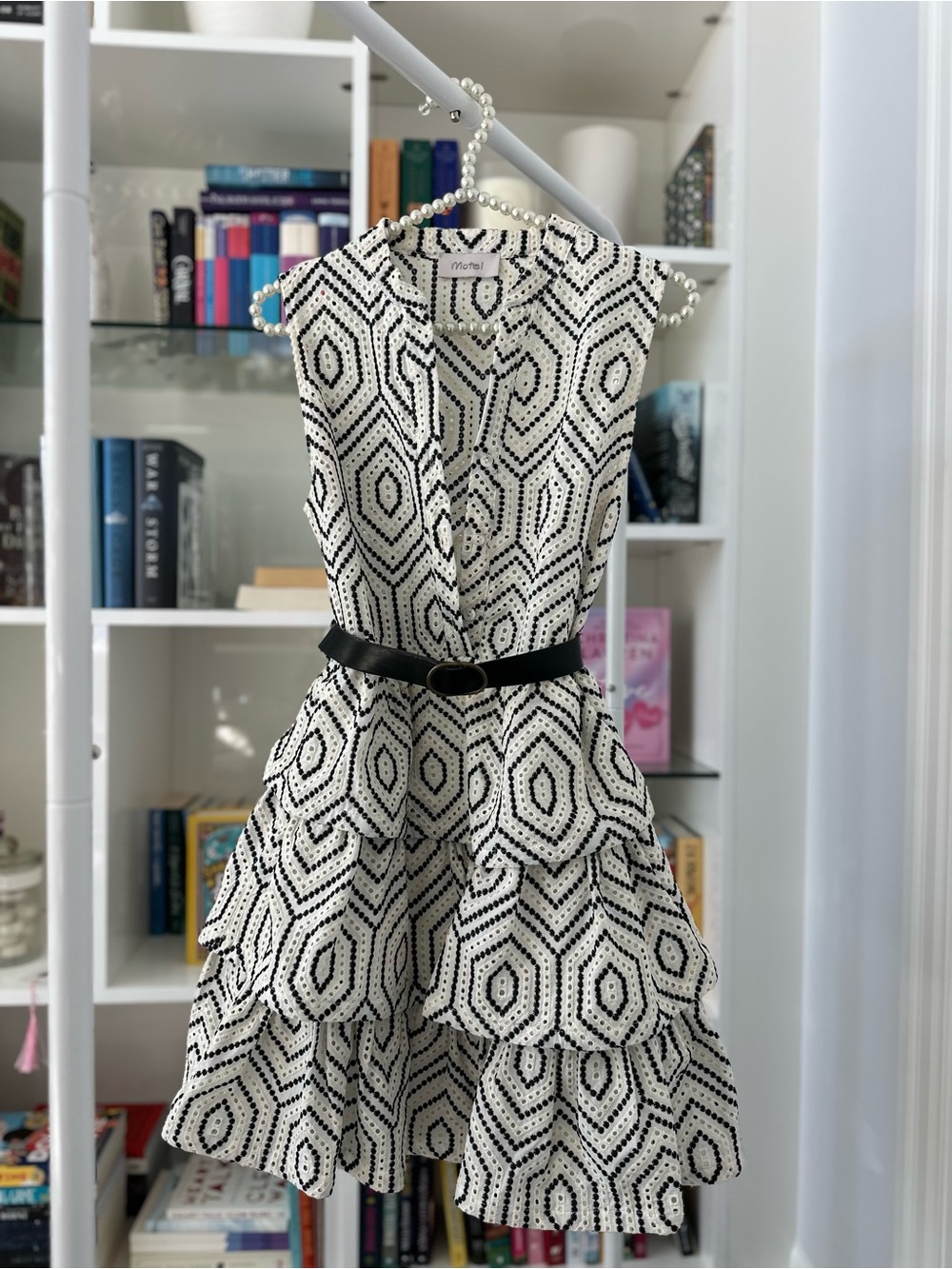 Motel Maska Black & Ivory Embroidered Eyelet Tiered Mini Dress S